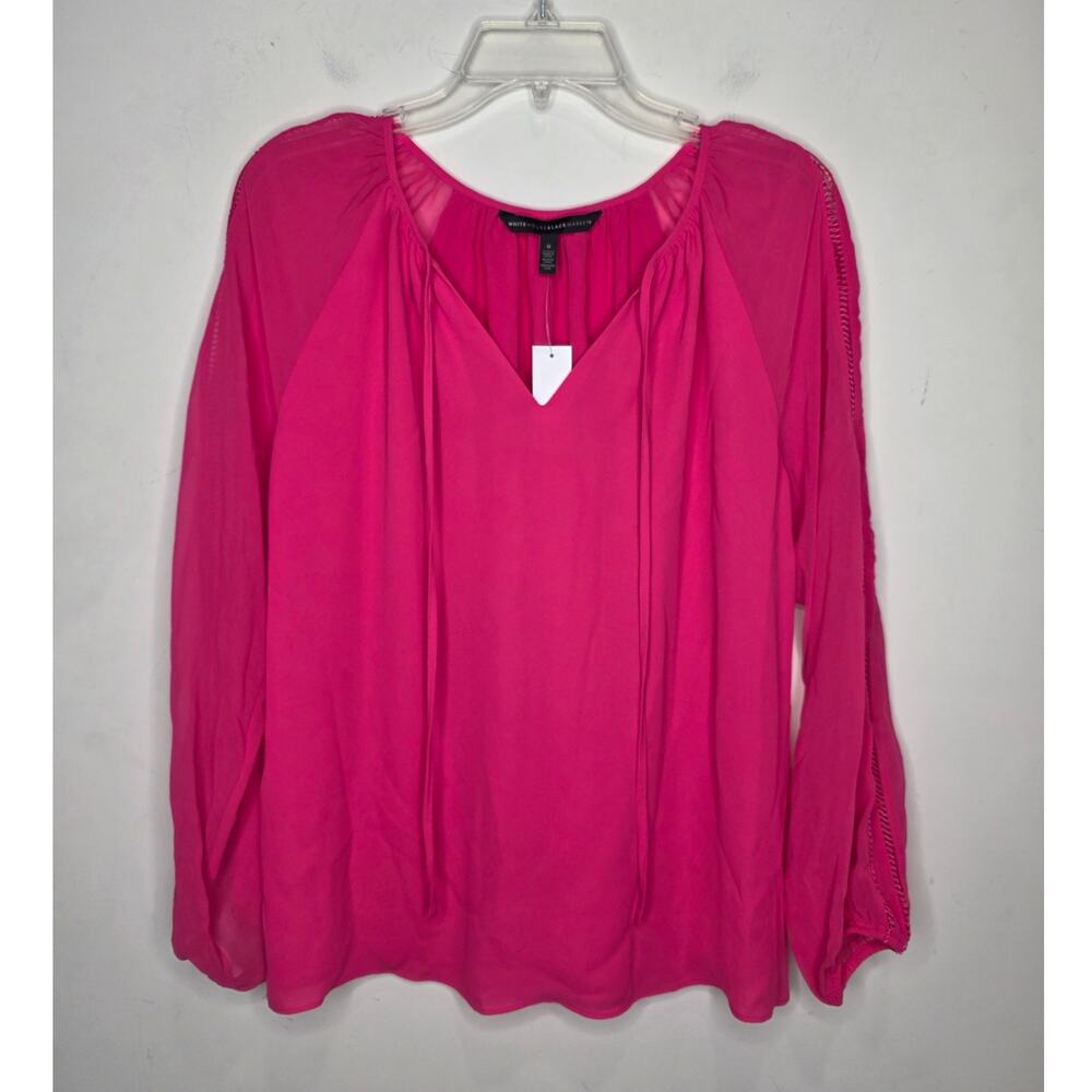NWT White House Black Market bright pink long sleeve blouse shirt - 0 - office